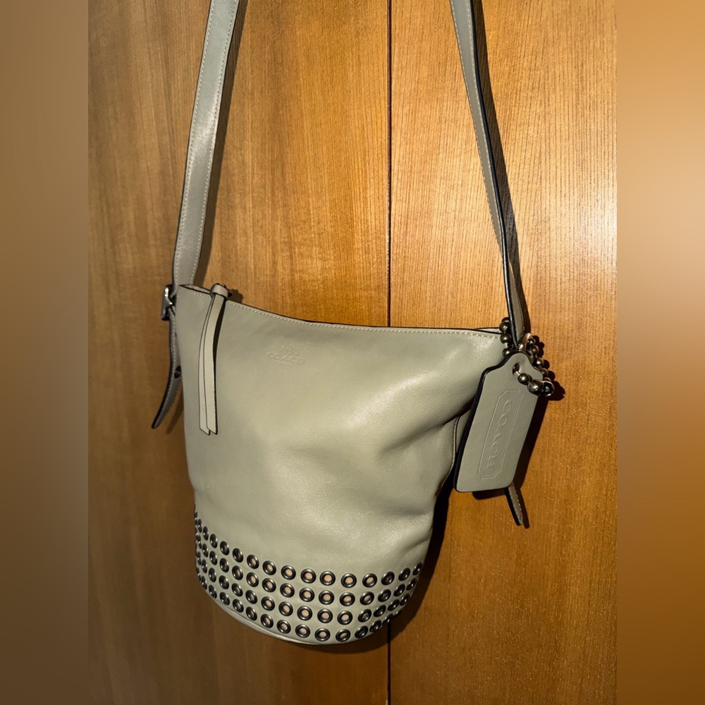 Coach Bleecker Grommets Leather Bucket Crossbody Olive Green 32386 - Picture 14 of 16